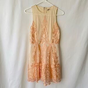 Altar'd State Womens Small Embroidered Floral Tulle Dress Cream Pink Coquette